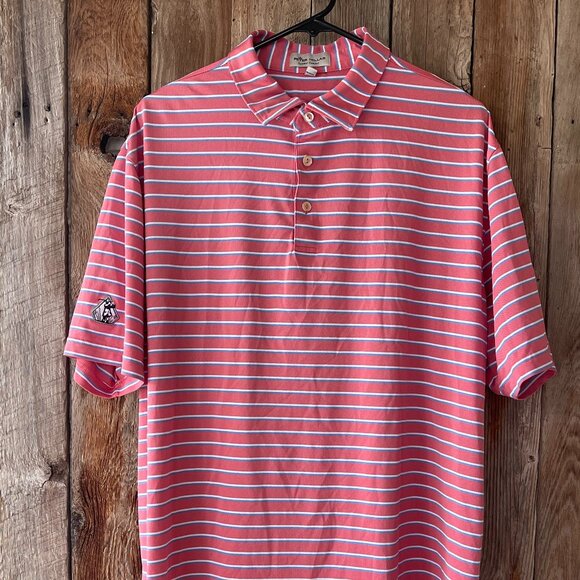 Peter Millar Men's XL Striped Shirt Blue White and Peach Embroidered Golf Logo - Picture 1 of 10